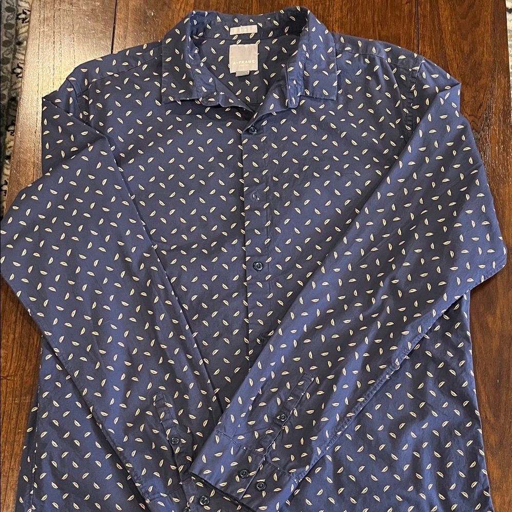 A Frame Denim Navy Patterned Button Down Shirt